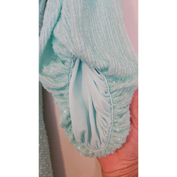 ONE33 Social Sequin Ruched Asymmetric Hem Mini Dress Aqua Size 4 - Picture 6 of 8